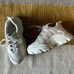 Japanese White Vegan Leather Chunky Sneakers